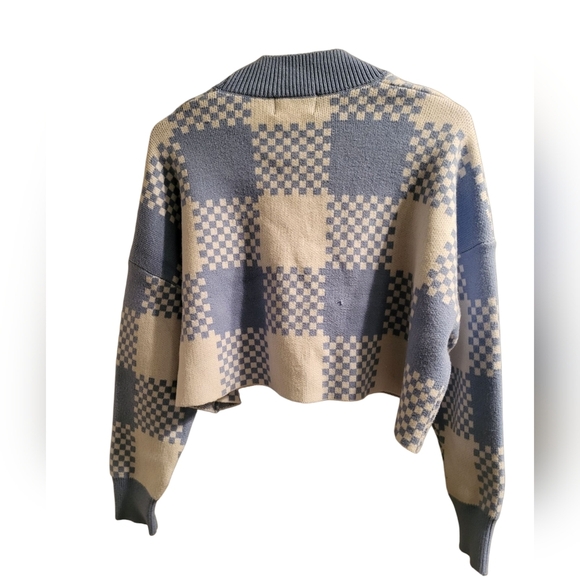 🩷 3/$15 Cider Blue and White Checkered Women's Sweater, Medium, NWT - Picture 6 of 6